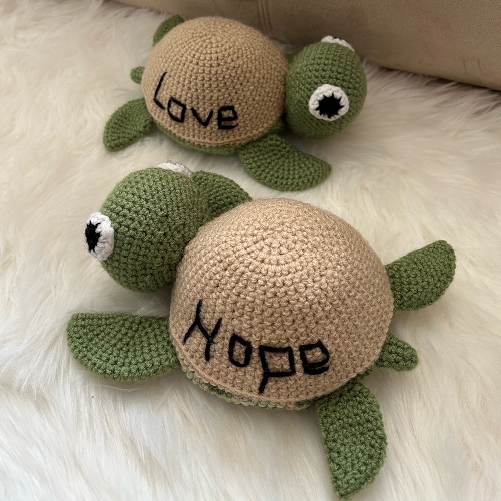 🔥NEW🔥Handmade Adorable Crochet Turtle Plush Set of 2 with Love and Hope Details